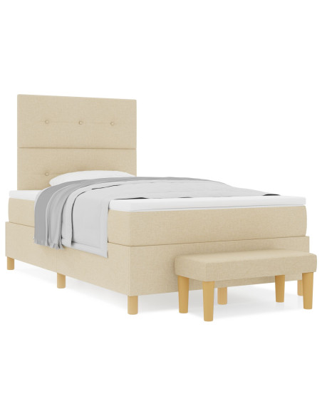 Letto con Box Spring, Materasso e Panchina Panna 120x200 cm Tessuto