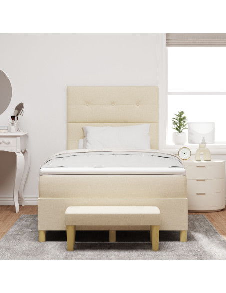 Letto con Box Spring, Materasso e Panchina Panna 120x200 cm Tessuto