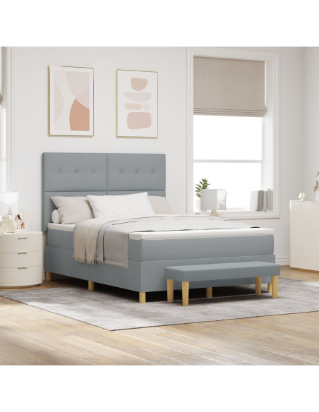 Letto Box Spring con Materasso e Panchina Grigio Chiaro 140x190 cm Tessuto