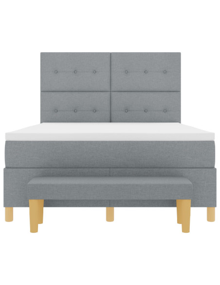 Letto Box Spring con Materasso e Panchina Grigio Chiaro 140x190 cm Tessuto