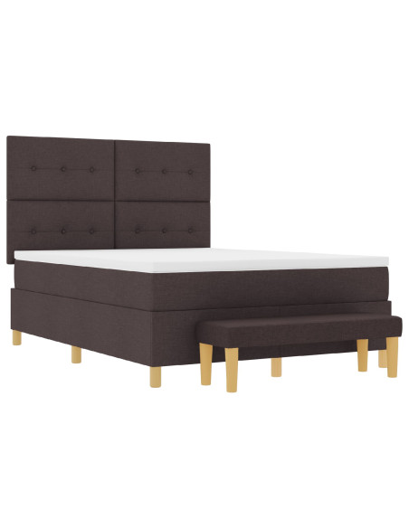 Letto a Flottante con Materasso e Panchina Marrone Scuro 140x190 cm Tessuto