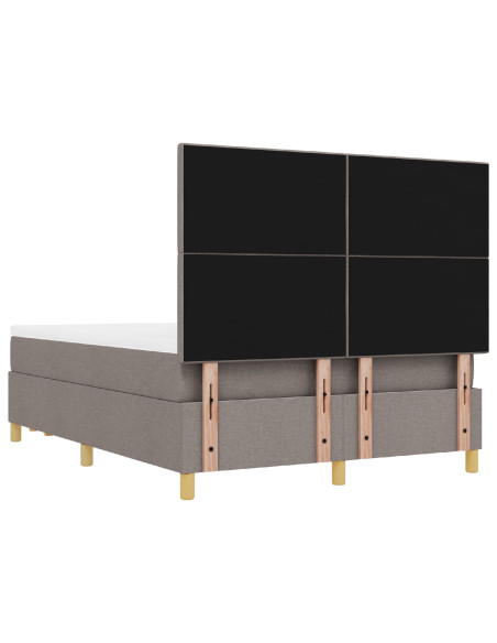 Letto Box Spring con Materasso e Panchina Tortora 140x190 cm in Tessuto