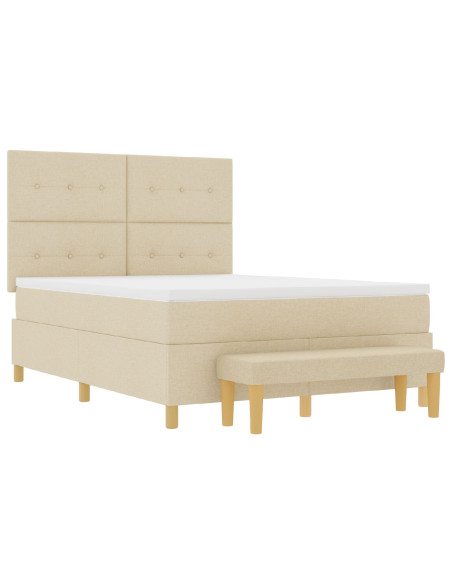 Letto Box Spring  con Materasso e Panchina Crema 140x190 cm Tessuto