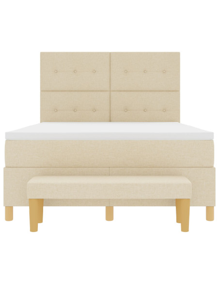 Letto Box Spring  con Materasso e Panchina Crema 140x190 cm Tessuto