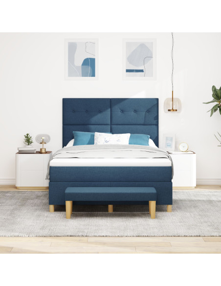Letto Box Spring con Materasso e Panchina Blu 140x190 cm Tessuto