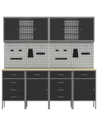 Set di 10 Pezzi di Armadietto e Pannello forato  Nero MDF e Metallo