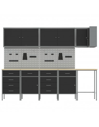 Set di 12 Pezzi di Mobile da Lavoro e Pannello Forato Nero in MDF e Metallo