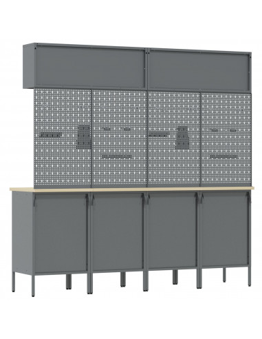 Set di Lavoro da 10 Pezzi con Armadio e Pannello Forato Rosso in MDF e Metallo di