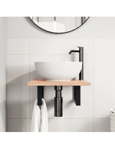 Ripiano a Parete per Lavabo in Acciaio e Massello di Rovere