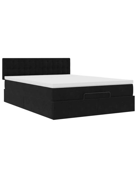 Struttura Letto Pouf con Materasso Nero 140x200 cm in Velluto