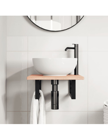 Ripiano a Parete per Lavabo in Acciaio e Massello di Rovere