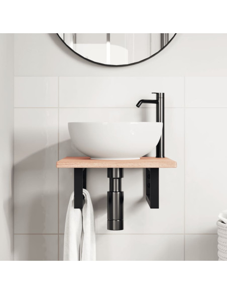 Ripiano a Parete per Lavabo in Acciaio e Massello di Rovere