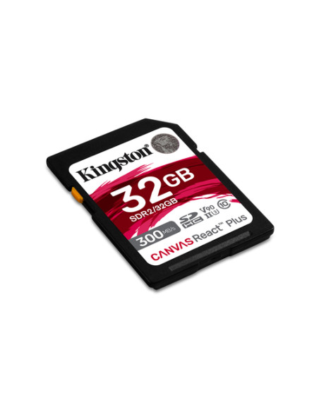 Kingston Technology 32GB Canvas React Plus SDHC UHS-II 300R/260W U3 V90 for Full HD/4K/8K