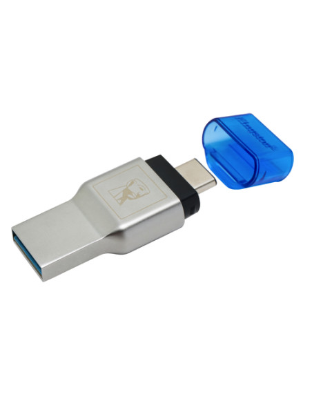 Kingston Technology MobileLite Duo 3C lettore di schede USB 3.2 Gen 1 (3.1 Gen 1) Type-A/Type-C Blu, Argento