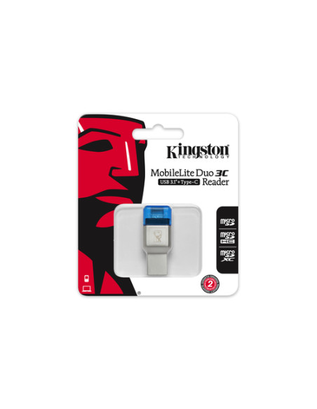 Kingston Technology MobileLite Duo 3C lettore di schede USB 3.2 Gen 1 (3.1 Gen 1) Type-A/Type-C Blu, Argento