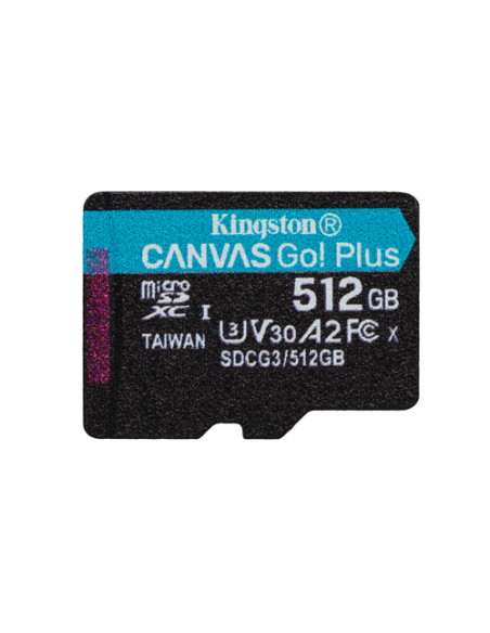 Kingston Technology Scheda microSDXC Canvas Go Plus 170R A2 U3 V30 da 512GB + adattatore