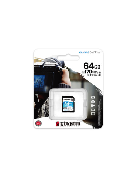 Kingston Technology Scheda SDXC Canvas Go Plus 170R C10 UHS-I U3 V30 da 64GB