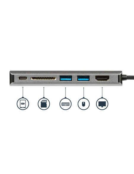 StarTech.com Adattatore Multiporta USB C, Dock USB-C Portatile con HDMI 4K, Hub 3x USB 3.0, SD/SDHC, GbE, PD 60 W Pass-Through -