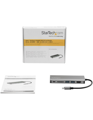 StarTech.com Adattatore multiporta USB-C - Dock da viaggio USB tipo C a HDMI 4K, 3x USB 3.0 hub, SD / SDHC, GbE, pass-through PD