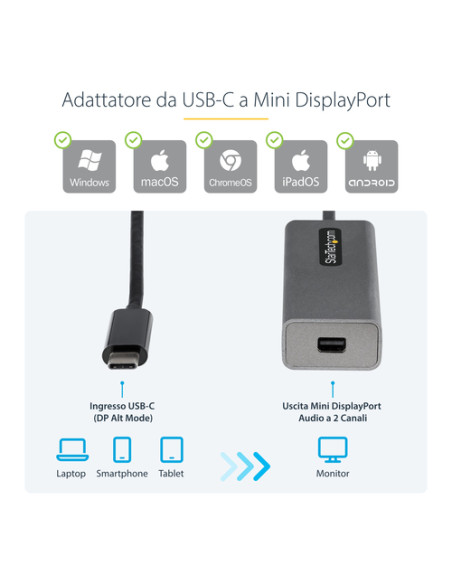 StarTech.com Adattatore USB C a Mini DisplayPort 4K 60Hz - Adattatore Dongle da USB-C a mDP - Convertitore video USB Type-C a Mi