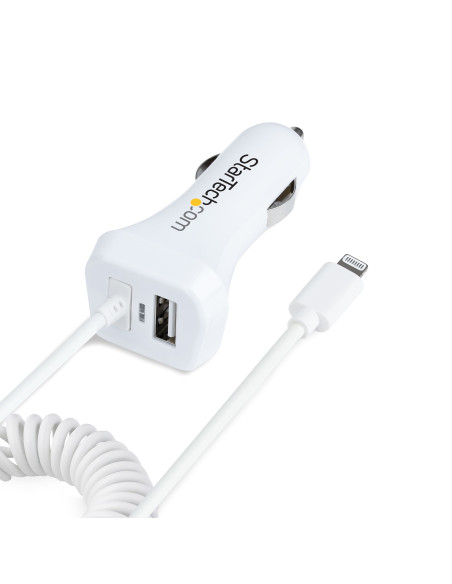 StarTech.com Caricatore da auto a due porte USB con cavo Lightning a spirale integrato da 1m Adattatore accendisigari USB per Ce