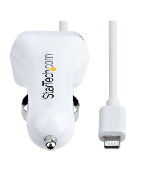 StarTech.com Caricatore da auto a due porte USB con cavo Lightning a spirale integrato da 1m Adattatore accendisigari USB per Ce