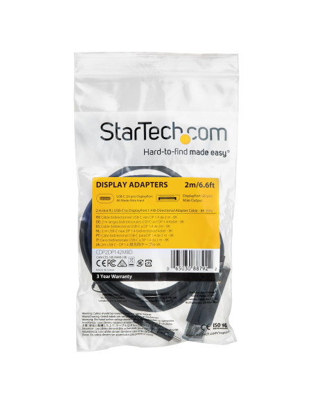 StarTech.com Cavo da USB C a DisplayPort 1.4 da 2m - Cavo 8K 60Hz/4K - Cavo adattatore video bidirezionale da DP a USB-C o da US