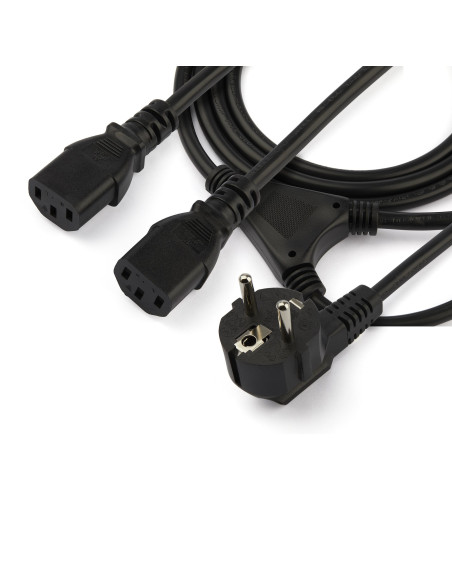 StarTech.com Cavo di Alimentazione per Computer a Y da 2m Cavo Elettrico Splitter AC di Ricambio per PC/Monitor da Schuko a 2x C