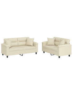 Set di Divani 2 pz con Cuscini Crema in Similpelle 2