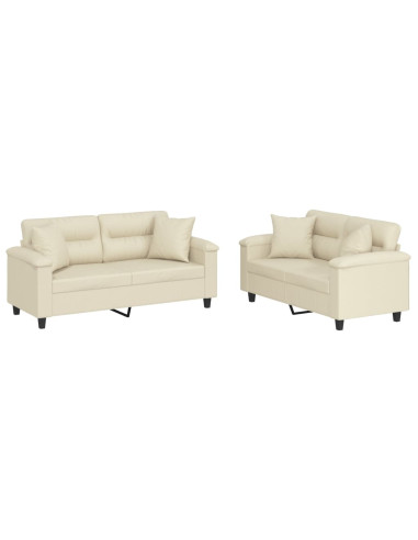 Set di Divani 2 pz con Cuscini Crema in Similpelle