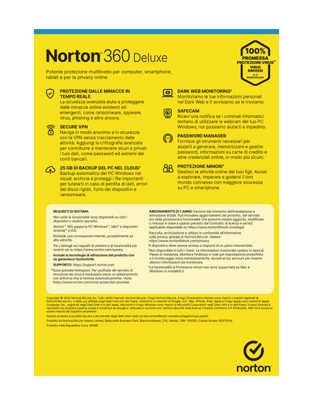 Norton 360 Deluxe 2024 | Antivirus per 3 dispositivi | Licenza di 1 anno | Secure VPN e Password Manager | PC, Mac, tablet e sma