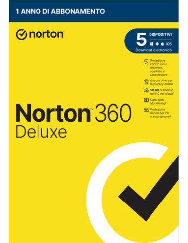 Norton 360 Deluxe 2024 | Antivirus per 5 dispositivi | Licenza di 1 anno | Secure VPN e Password Manager | PC, Mac, tablet e sma