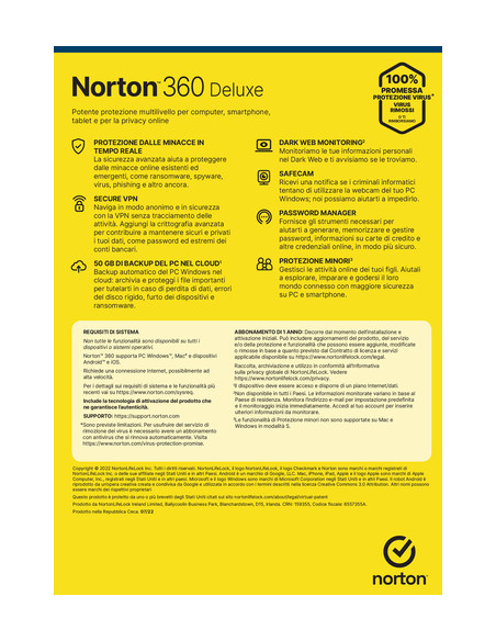 Norton 360 Deluxe 2024 | Antivirus per 5 dispositivi | Licenza di 1 anno | Secure VPN e Password Manager | PC, Mac, tablet e sma