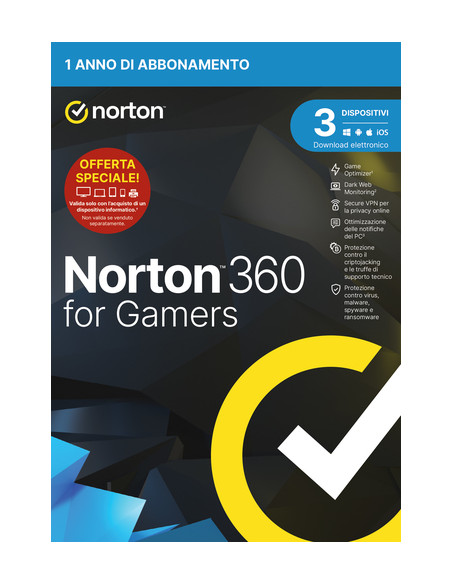 Norton 360 for Gamers 2024 | Antivirus per 3 Dispositivi | Licenza di 1 anno | PC, Mac, tablet e smartphone