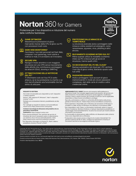 Norton 360 for Gamers 2024 | Antivirus per 3 Dispositivi | Licenza di 1 anno | PC, Mac, tablet e smartphone