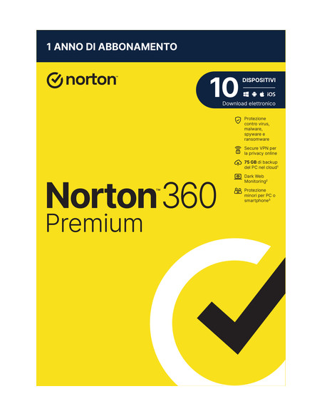 Norton 360 Premium 2024 | Antivirus per 10 dispositivi | Licenza di 1 anno | Secure VPN e Password Manager | PC, Mac, tablet e s