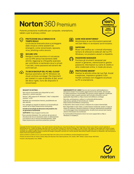 Norton 360 Premium 2024 | Antivirus per 10 dispositivi | Licenza di 1 anno | Secure VPN e Password Manager | PC, Mac, tablet e s
