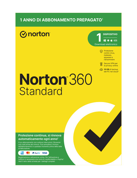 Norton 360 Standard 2024| Antivirus per 1 dispositivo | Licenza di 1 anno con rinnovo automatico | Secure VPN e Password Manager