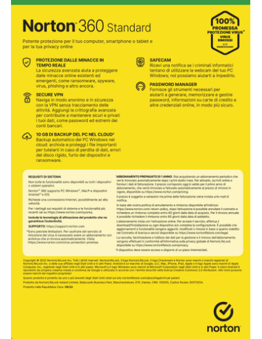 Norton 360 Standard 2024| Antivirus per 1 dispositivo | Licenza di 1 anno con rinnovo automatico | Secure VPN e Password Manager