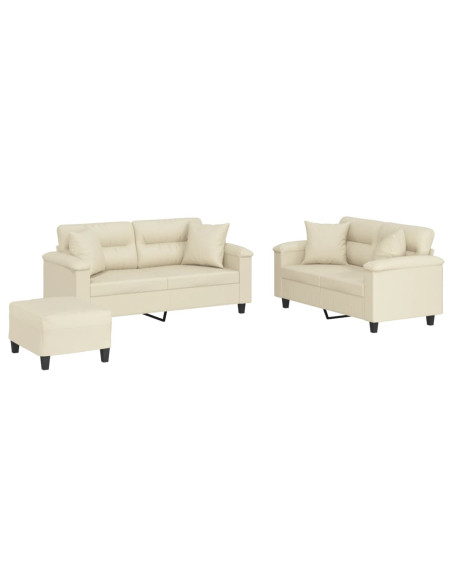 Set di Divani 3 pz con Cuscini Crema in Similpelle