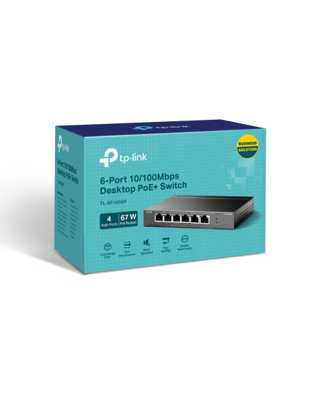 TP-Link TL-SF1006P switch di rete Non gestito Fast Ethernet (10/100) Supporto Power over Ethernet (PoE) Nero