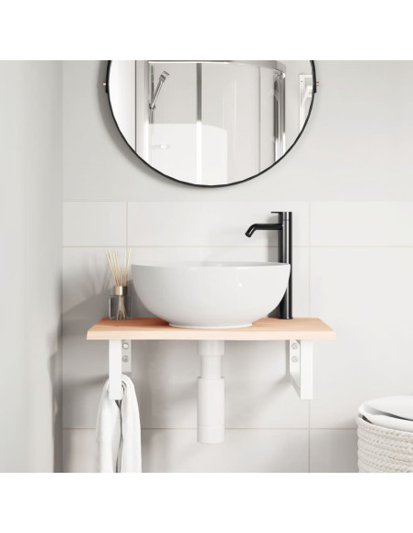 Ripiano a Parete per Lavabo in Acciaio e Massello di Rovere