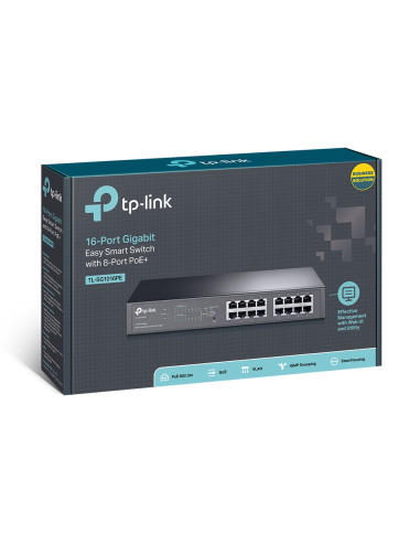 TP-Link TL-SG1016PE Gestito L2 Gigabit Ethernet (10/100/1000) Supporto Power over Ethernet (PoE) 1U Nero