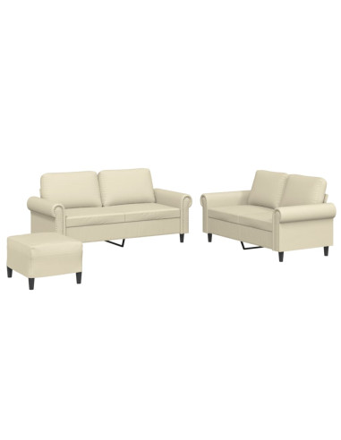 Set di Divani 3 pz con Cuscini crema in Similpelle