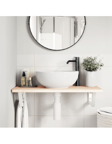 Ripiano a Parete per Lavabo in Acciaio e Massello di Rovere