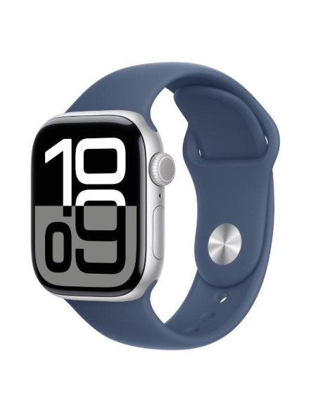 APPLE WATCH SERIES 10 GPS 46MM SILVER ALUMINIUM CASE WITH DENIM SPORT BAND - S/M