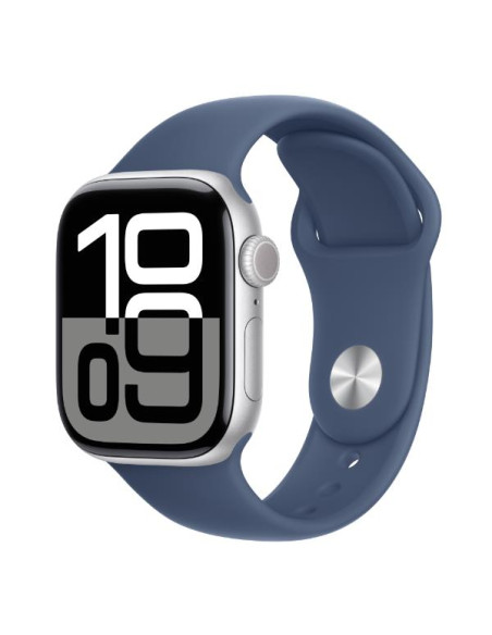 APPLE WATCH SERIES 10 GPS + CELLULAR 42MM SILVER ALUMINIUM CASE WITH DENIM SPORT BAND - S/M