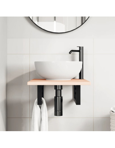 Ripiano a Parete per Lavabo in Acciaio e Massello di Rovere