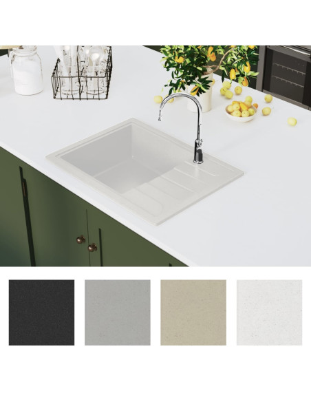Lavello da Cucina con Foro Troppopieno Ovale Bianco in Granito