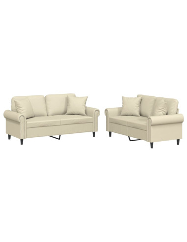 Set di Divani 2 pz con Cuscini Crema in Similpelle